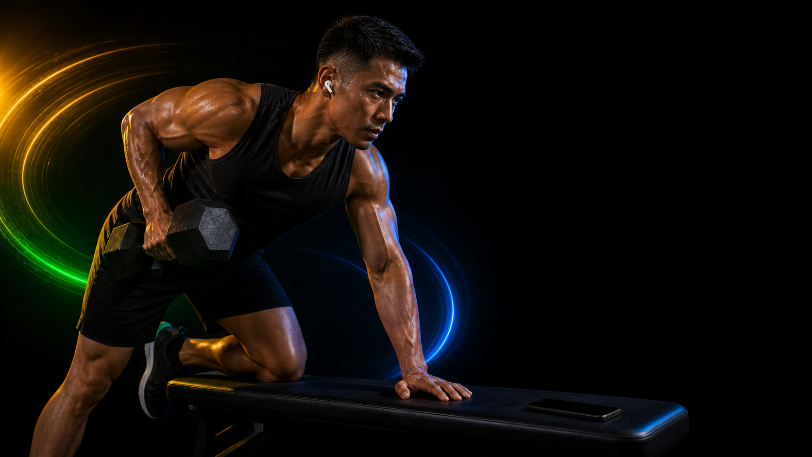 Athlete listening to workout cues through headphones