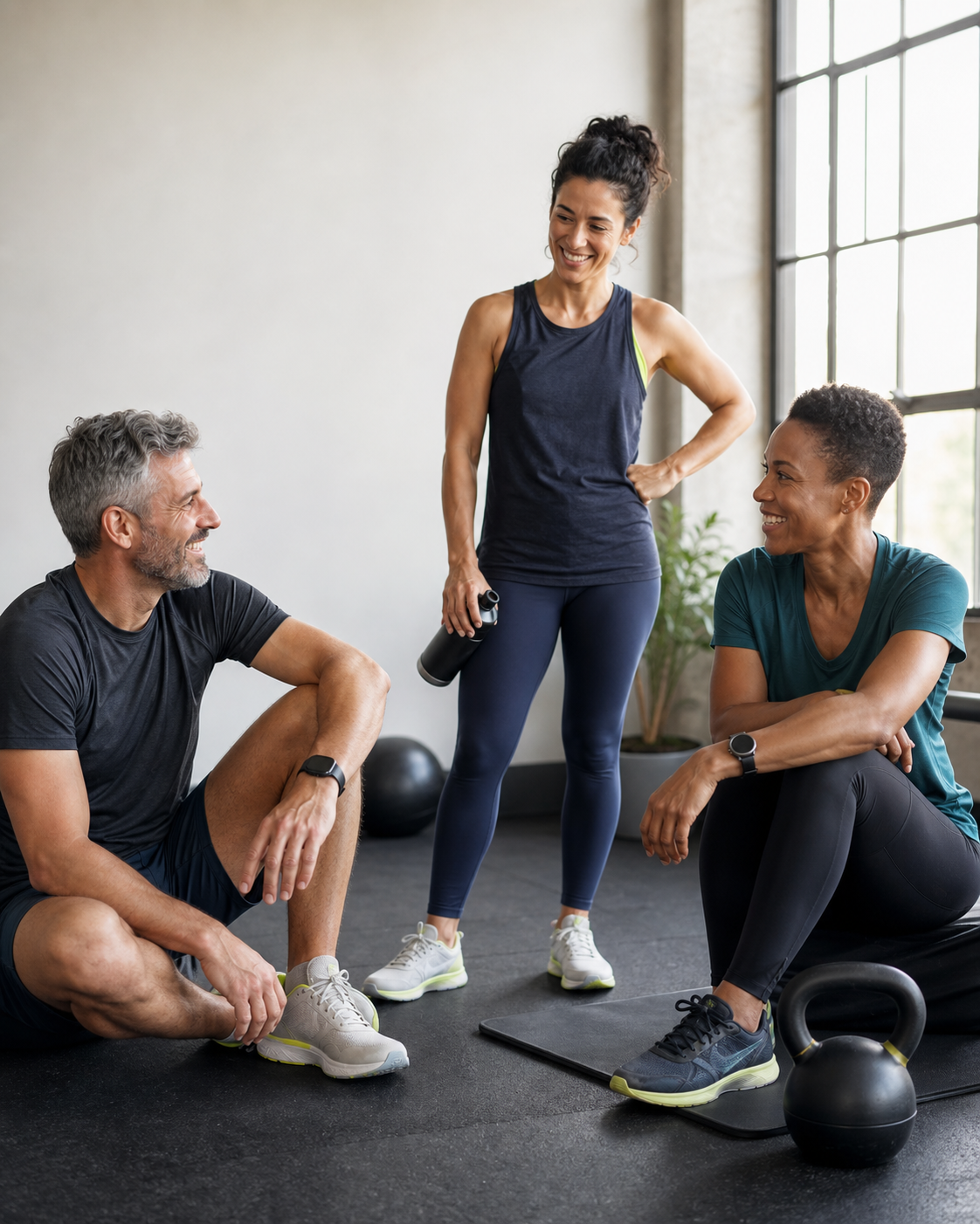 Two training partners smiling after a workout